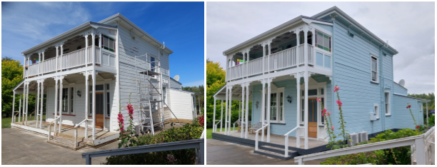Before and after exterior house painting by Kingdom Painting